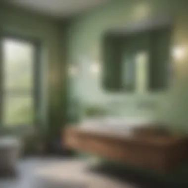 Serene Bathroom Adorned with Light Green Shades A serene bathroom adorned with light green shades