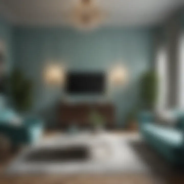 A stylish living room featuring aqua accents