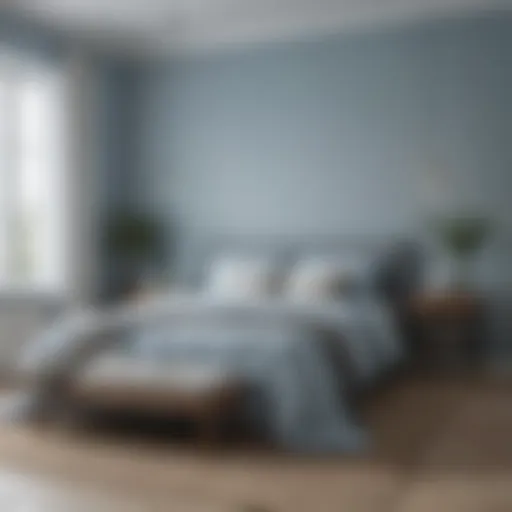 A tranquil bedroom painted in soft blue hues