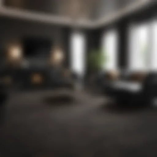 Luxurious dark carpet in a modern living room