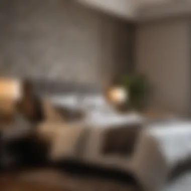 Accent Wall with Decorative Panels in a Stylish Bedroom Stylish bedroom with an accent wall created using decorative panels