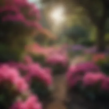 A colorful row of flowering rhododendrons enhancing a garden landscape
