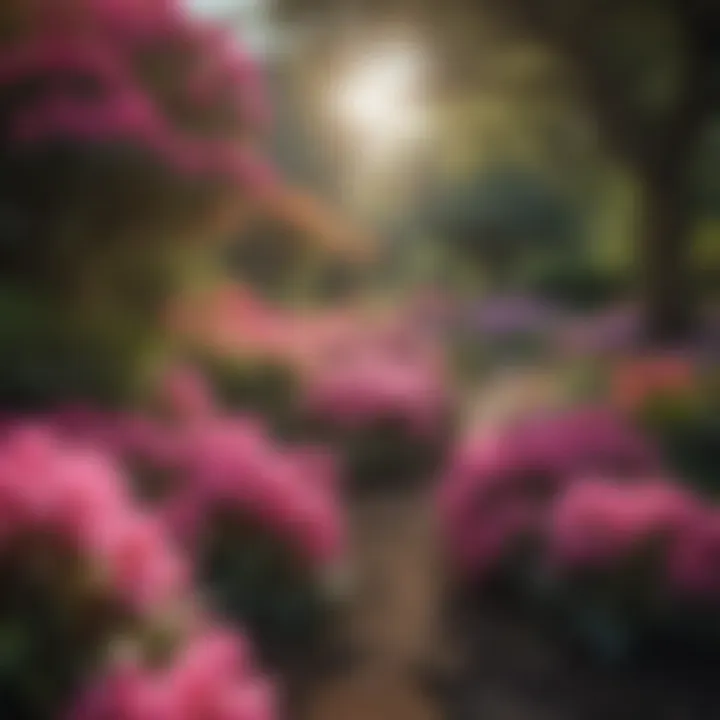A colorful row of flowering rhododendrons enhancing a garden landscape