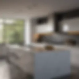 A contemporary kitchen with sleek countertops and modern appliances