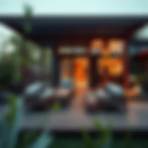 A modern wooden deck with elegant furniture