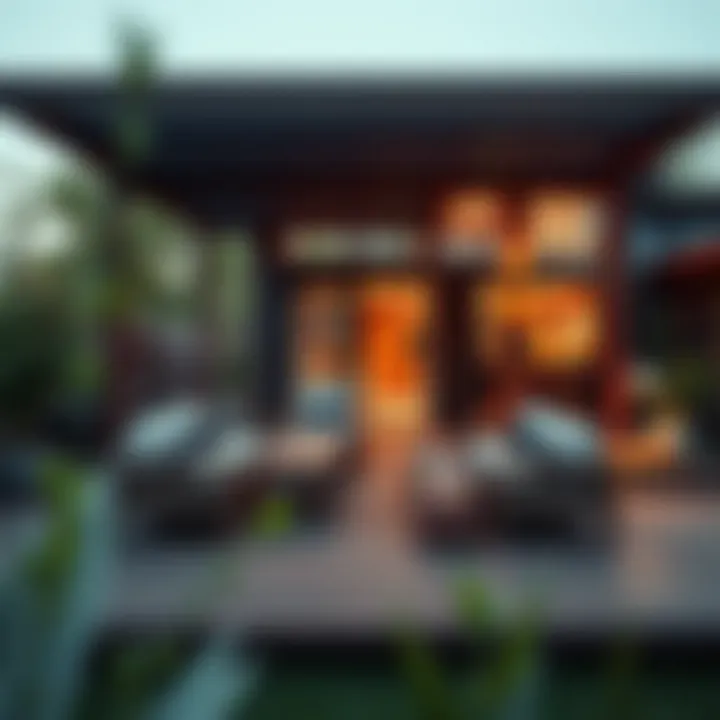 A modern wooden deck with elegant furniture