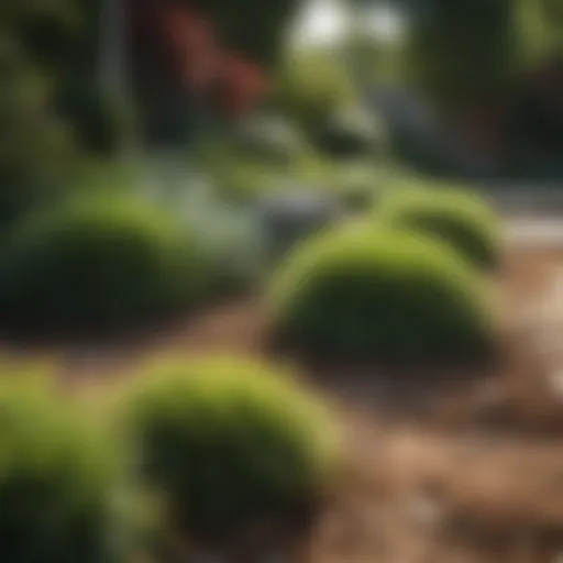 Lush garden landscape featuring grass mulch