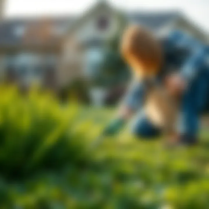 A homeowner caring for their flourishing lawn