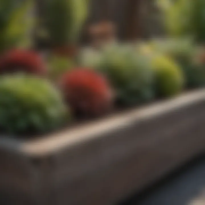 Close-up of different materials used in low planter boxes, showcasing texture and design.