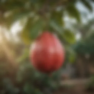 Close-up of Lowes guava fruit hanging on the branch