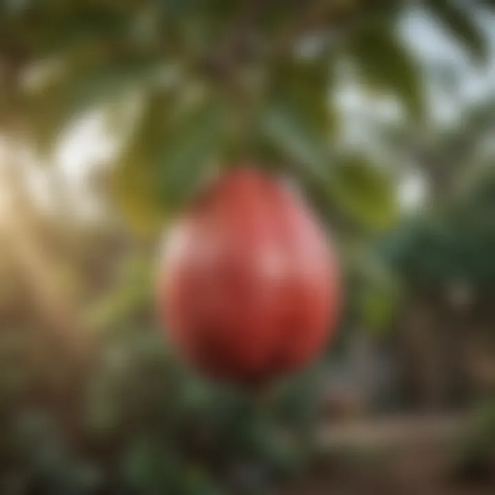 Close-up of Lowes guava fruit hanging on the branch