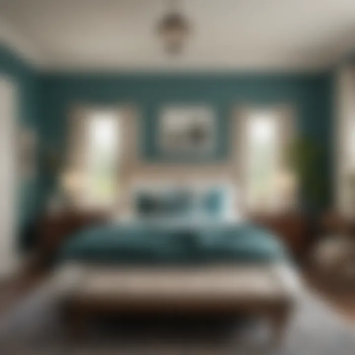 Mayo Teal accent wall in a cozy bedroom setting.