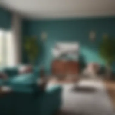 Modern Living Room with Mayo Teal Interior design featuring Mayo Teal in a modern living room.