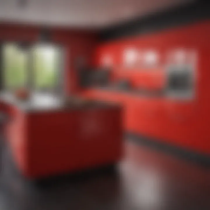 Bold red kitchen with unique materials