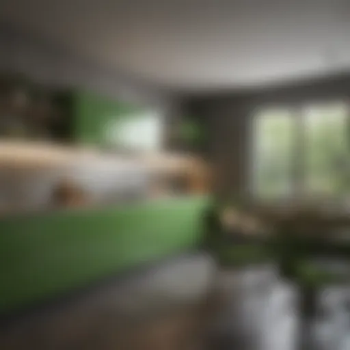 Modern kitchen featuring vibrant green accents