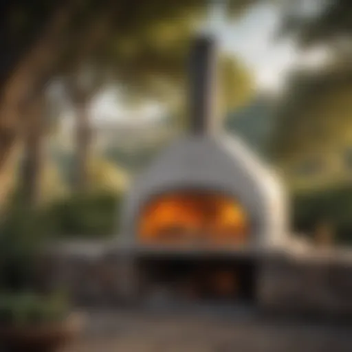 A stunning Ooni pizza oven outdoors with a beautiful backdrop.