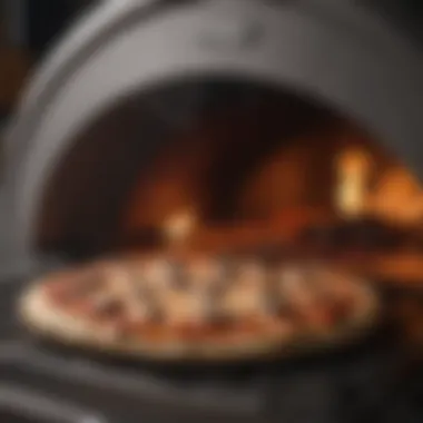 Delicious Pizza Ready for Cooking in Ooni Oven A close-up of pizza being placed in an Ooni oven.
