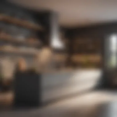 Modern Kitchen with Open Pantry A modern kitchen featuring an open pantry design with decorative elements.