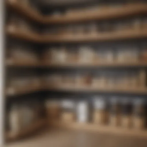 A beautifully organized open pantry showcasing stylish containers and labels.