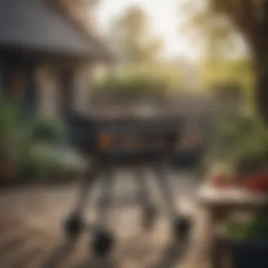 Charcoal grill surrounded by fresh ingredients on a rustic table