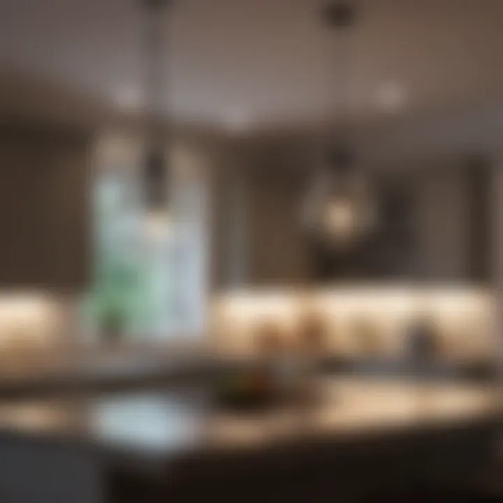 Elegant glass pendant lights illuminating a kitchen island