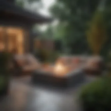 Cozy fire pit area surrounded by greenery