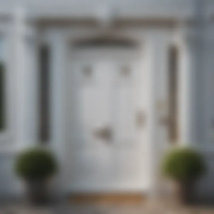 Elegant white front door with decorative features
