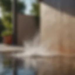 High-pressure water jet cleaning a patio surface