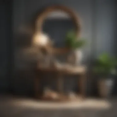 Stylish Rounded Entryway Table with Decorative Touches Stylish rounded entryway table adorned with decorative items
