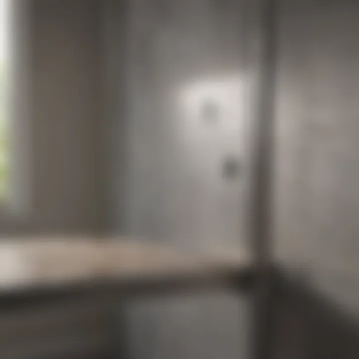 Close-up of various materials used for shower doors and benches