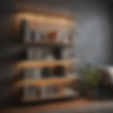 Modern Minimalist Bookshelf Design A sleek, modern minimalist bookshelf filled with curated books and decorative items.