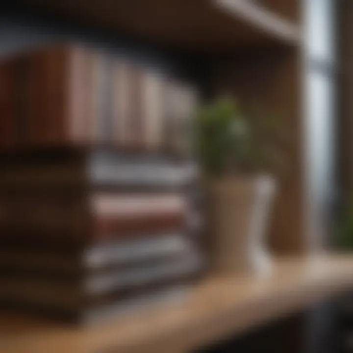 Creative arrangement of books and decorative pieces on a shelf