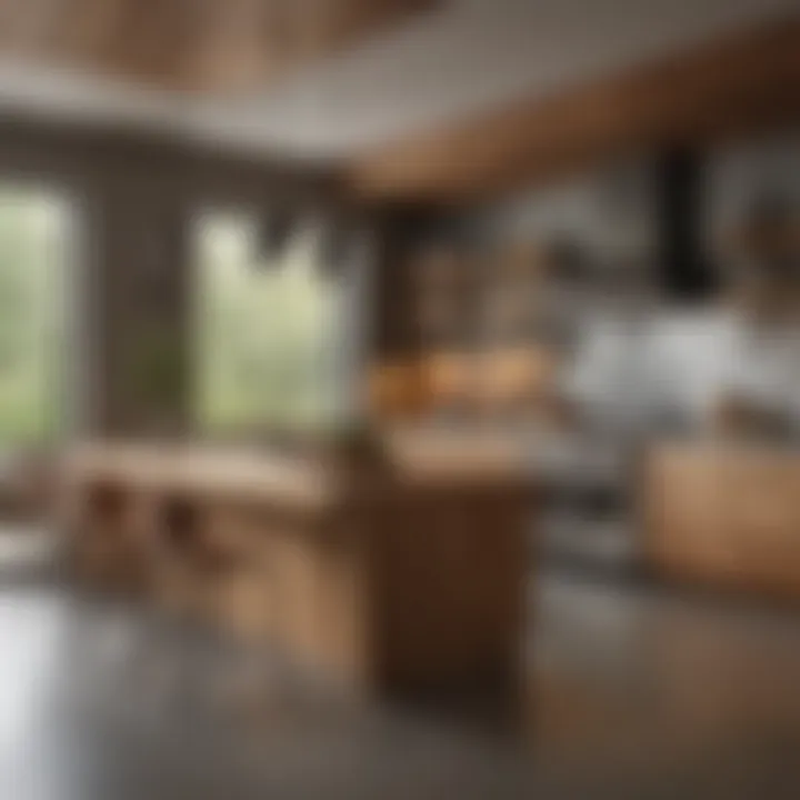 Open-concept kitchen featuring natural wood elements