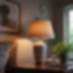 Elegant table lamp illuminating a cozy living room