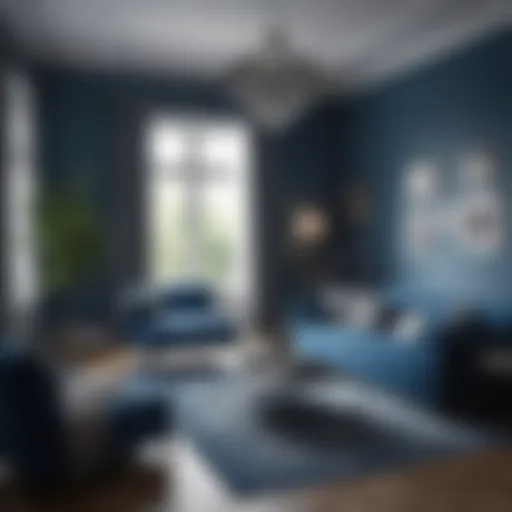 Elegant blue living room showcasing various shades