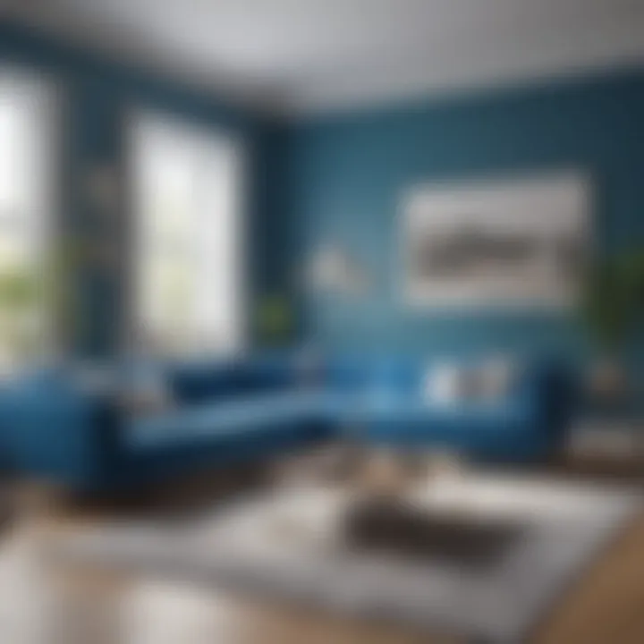 Bright blue living room flooded with natural light