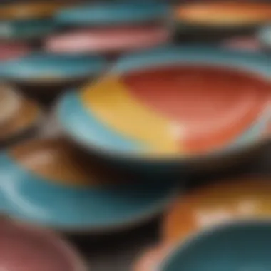 A vibrant collection of contemporary ceramic plates arranged artistically.