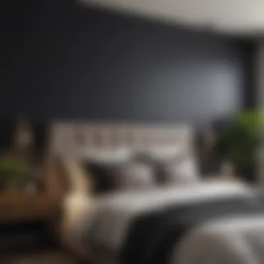 Elegant black accent wall enhancing a cozy bedroom