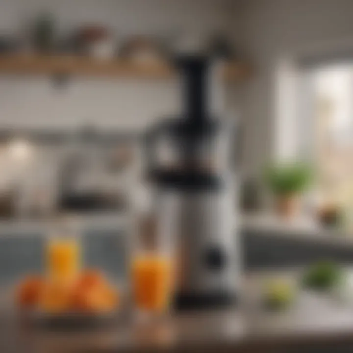 A clean and organized kitchen showcasing the slow juicer on a countertop