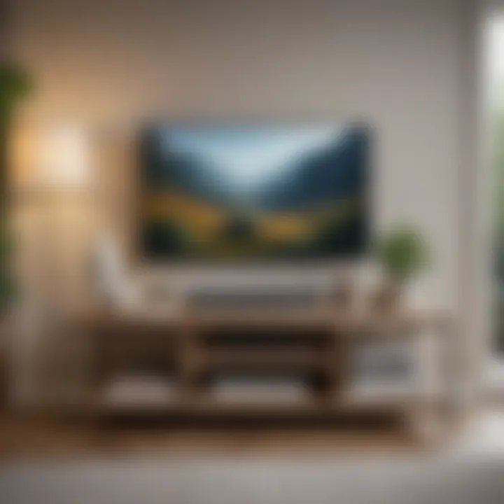 Elegant accessories complementing a slim TV table in a chic interior design.