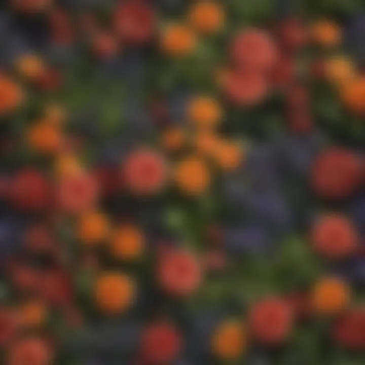 A close-up view of diverse flower species emphasizing color and texture