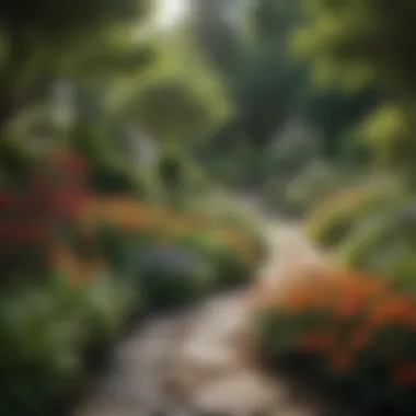 Harmony in Nature: A Serene Garden A serene garden scene depicting a harmonious blend of flowers and surrounding greenery