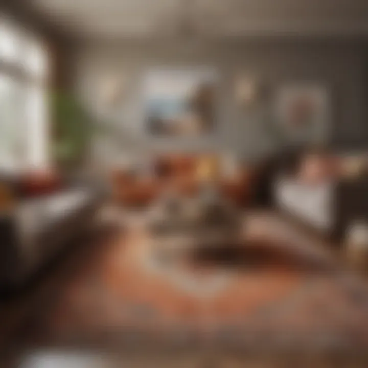 A well-coordinated color palette with a big rug as the centerpiece