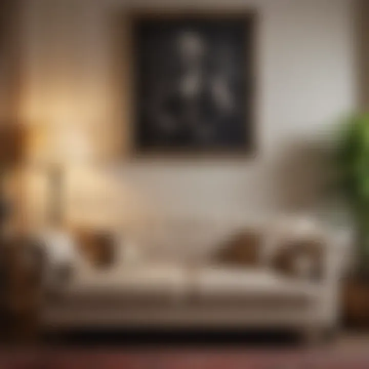 Classic beige sofa paired with vintage decor elements