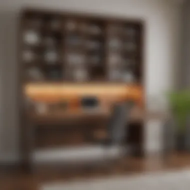 Elegant Hidden Desk Hutch Elegant hidden desk hutch with sliding doors in a modern home office.