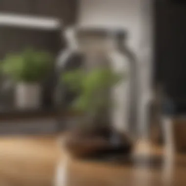 Large glass jar used for storage in a minimalist kitchen