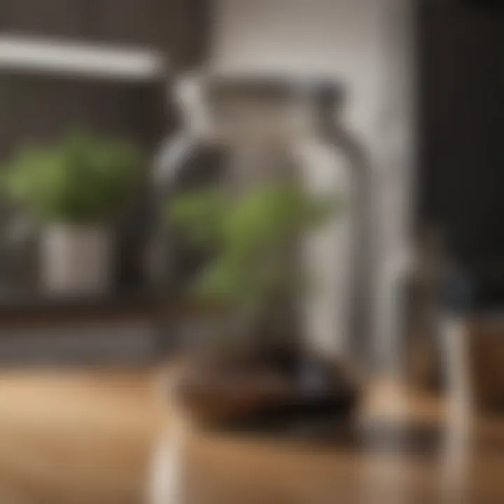 Large glass jar used for storage in a minimalist kitchen