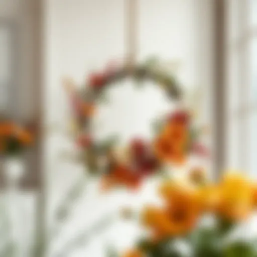 Elegant wreath adorned with seasonal flowers and foliage