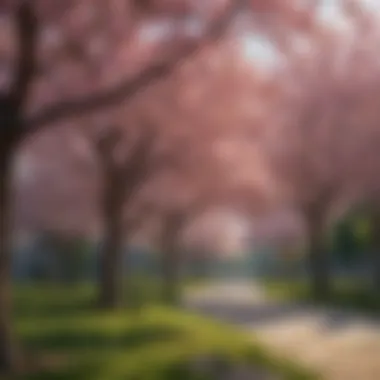 A group of flowering cherry trees showcasing their shade and beauty