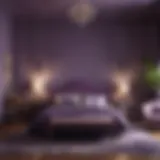 Elegant violet bedroom interior with decorative elements
